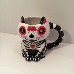 Day of the Dead Cat Skeleton Mug - Decorative Colorful Ceramic.  D04